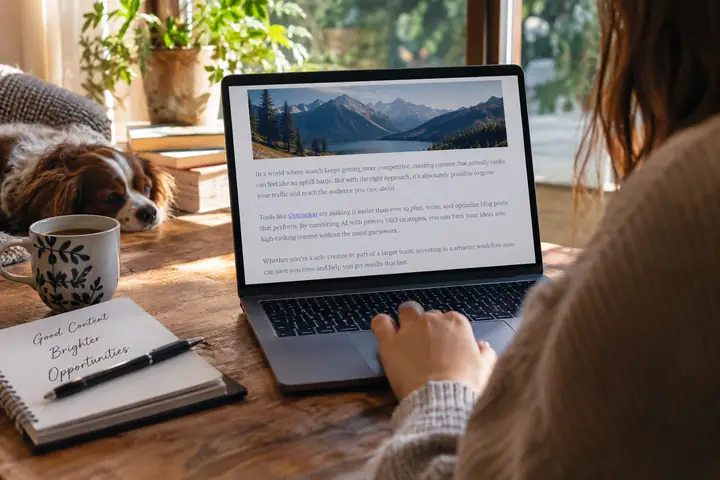 A realistic blog article interface with a relevant contextual link highlighted in the body copy