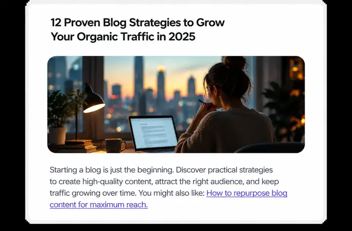 An article preview showing readable copy and contextual links