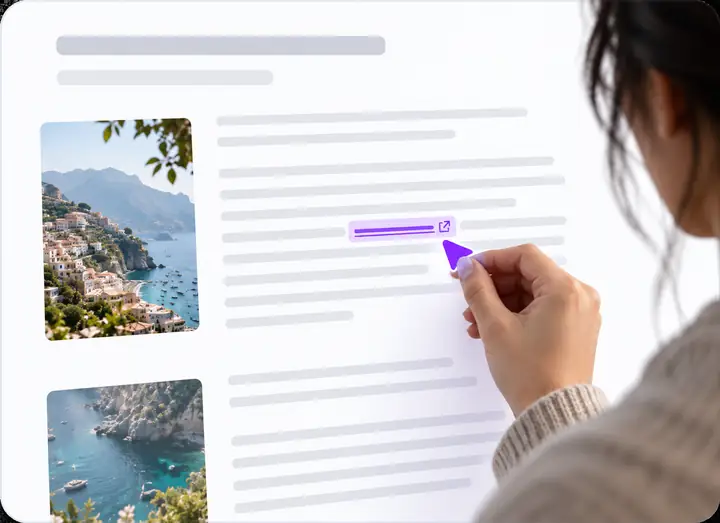 Article editor highlighting a relevant contextual website link