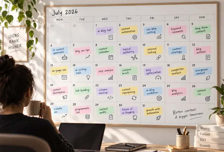 Content calendar with researched keywords assigned across the month