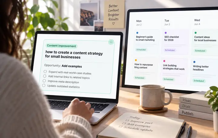 Content improvement task displayed beside a publishing schedule